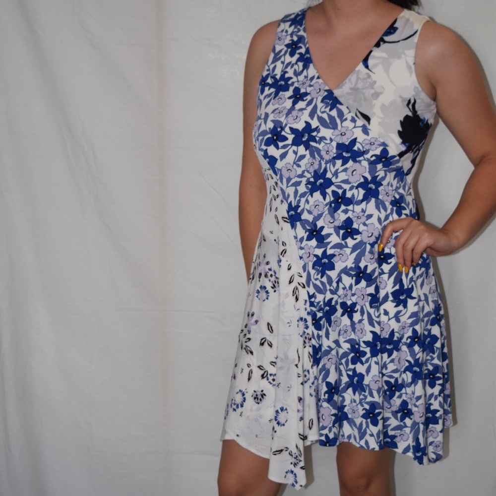 Ivanka Trump asymmetrical white and blue dress